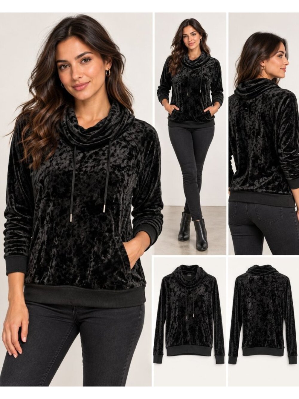 Betsey Johnson Hoodie Women's S Black Crushed Velvet Pullover Y2K Loungewear